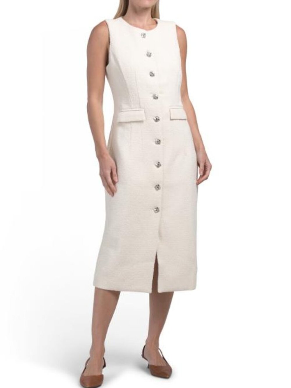 ENDLESS ROSE Jewel Buttoned Sleeveless Midi Dress